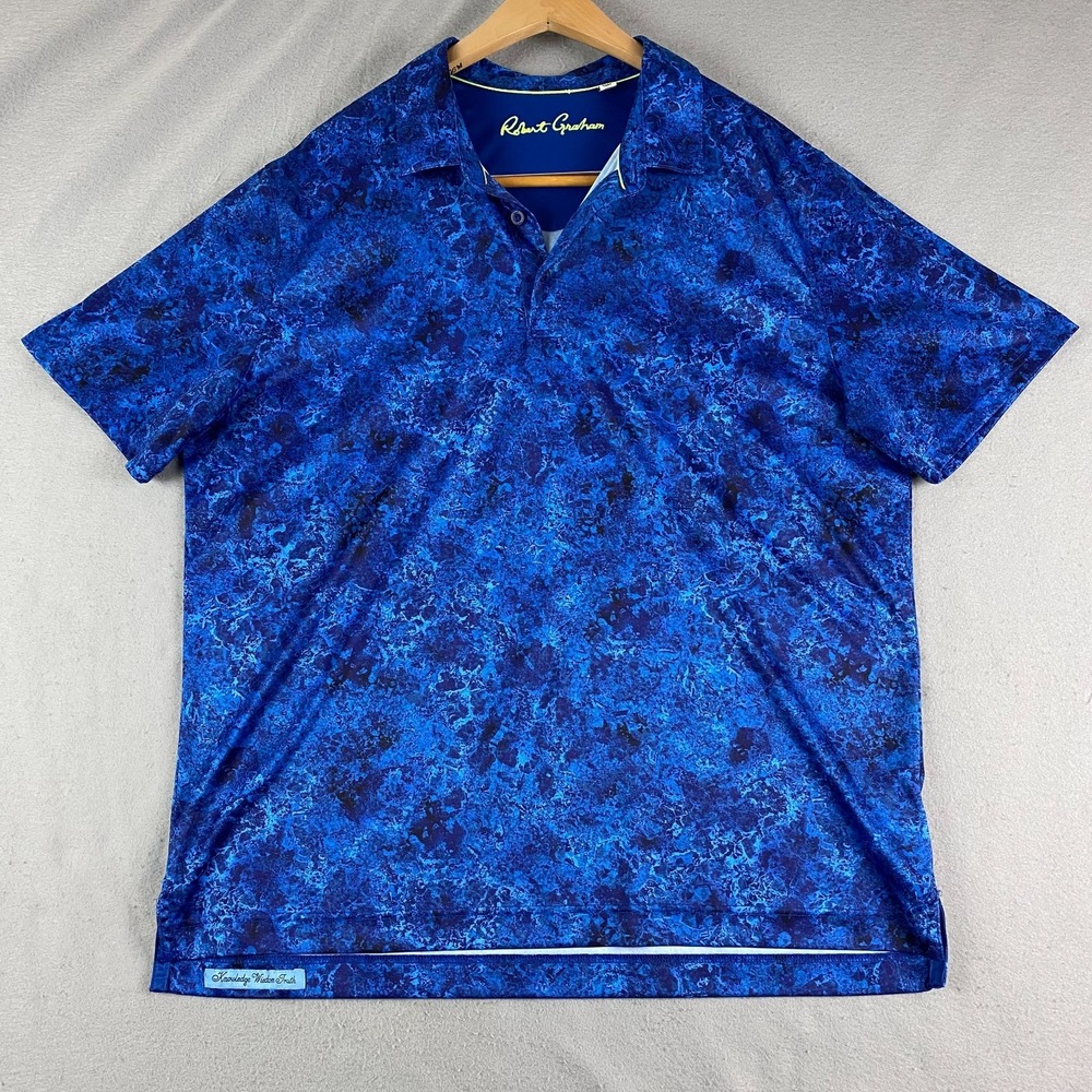 Robert Graham Mens Polo Shirt 2XL ocean water golf AOP Performance Classic Fit